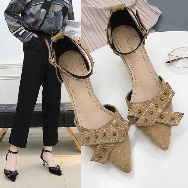 

sandals buckle stiletto heels 2021 women's clear shoes suit female beige strap high spring girls pointed velvet black comfor