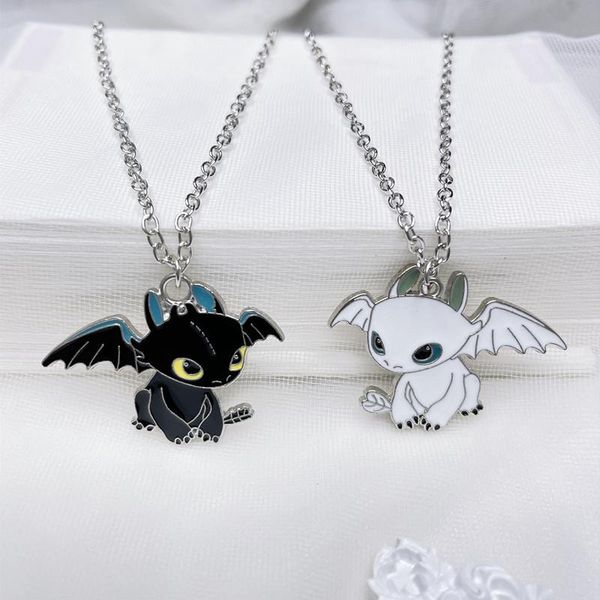 

pendant necklaces fashion cartoon necklace black and white night evil double dragon personality hip hop couple friends gift, Silver