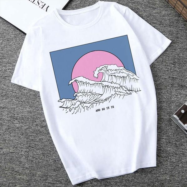 

and so it is ocean women t shirts wave aesthetic tumblr 90s fashion white tee cute summer casual mujer