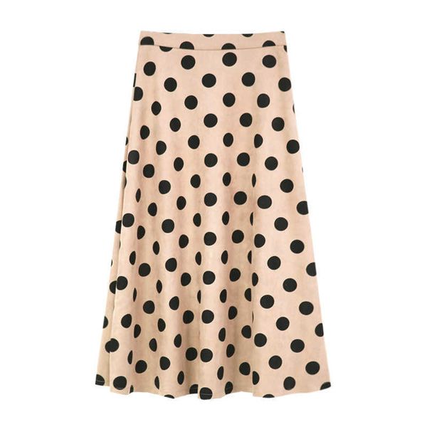 

perhaps u khaki straight polka dot zipper midi skirt elegant casual autumn s0099 210529, Black