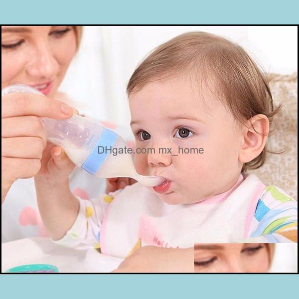 Baby Spremitura Cucchiaio per alimentazione Sile Training Scoop Riso Biberon per cereali Sicuro Stoviglie Medicina Strumenti per estrusione Drop Delivery 2021 Altro Baby K