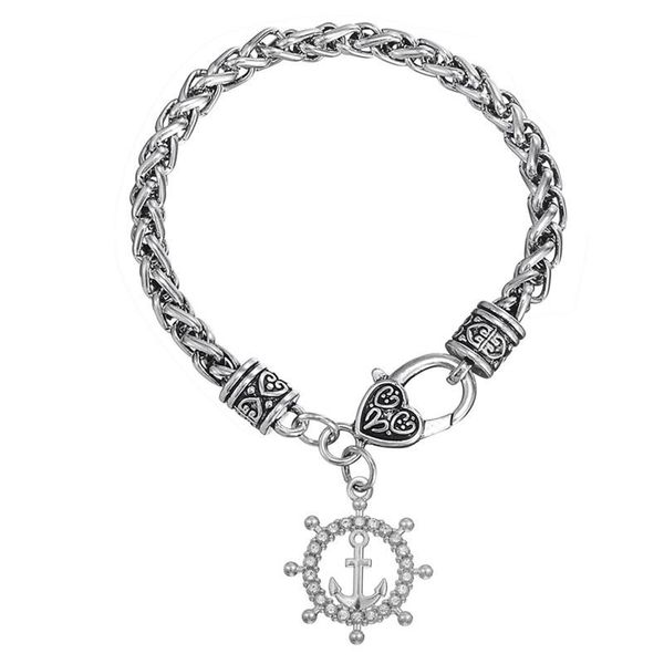 

charm bracelets teamer brand design a lot nautical anchor rudder rhinestone costume jewelery bracelet for men's, Golden;silver