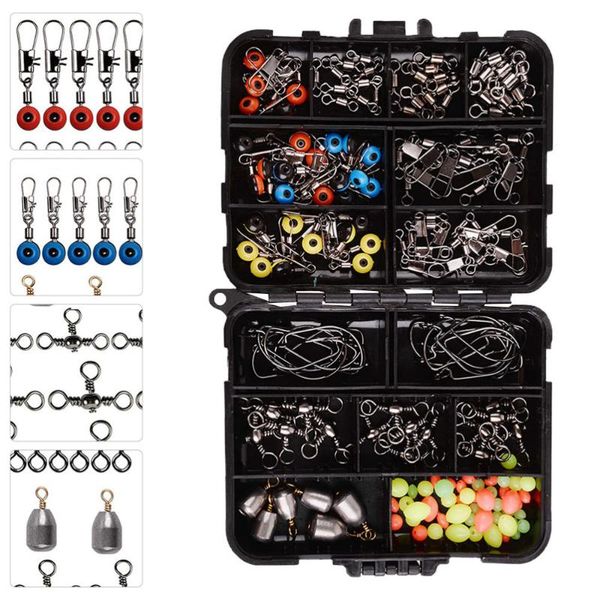 

160pcs/box fishing tackle kit fishing hooks swivels sinkers