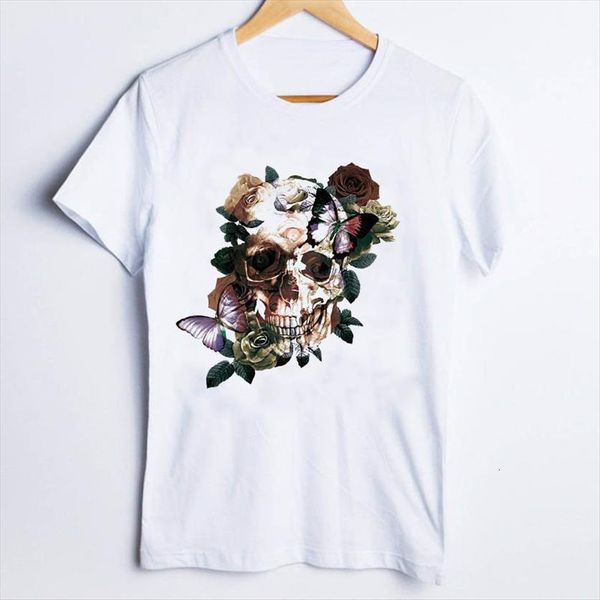 

tees print short sleeve womens skull scary butterfly trend casual clothes lady clothing, White