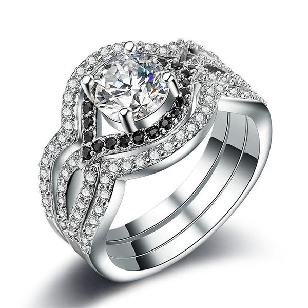 

wedding rings 3 pcs plated silver or 18k gold ring women men models classic jewelry 3a+ cz engagement set, Slivery;golden