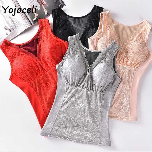 Yojoceli sexy Spitzensamt warmes Leibchen Top Unterwäsche Basic Camis Shaping 210609