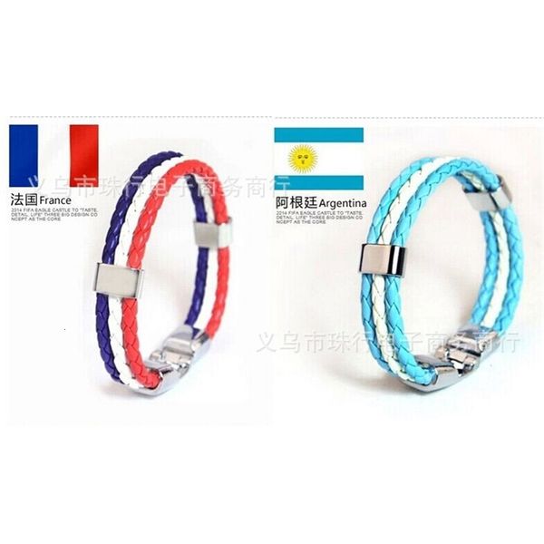 

souvenir hand woven leather rope bracelet pu world cup flag commemorative