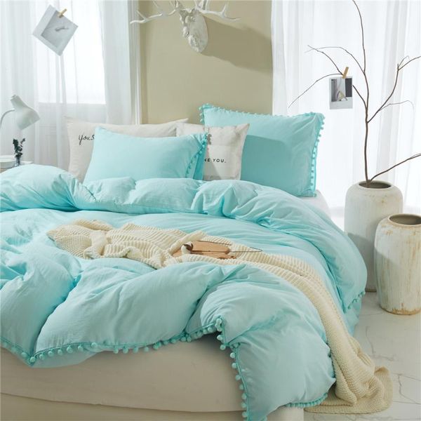 

bedding sets cross-border home textiles pure color washed ball and quilt cover three-piece comforter king size set