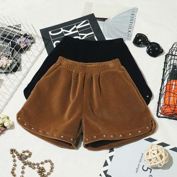 

women's shorts plus size vadim high waist velvet rivet women 2021 autumn winter short mujer womens clothing, White;black