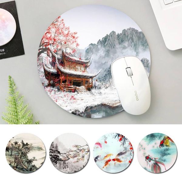 

mouse pads & wrist rests protection chinese style art paintings mat non-slip pad player round size rubber gaming office desk