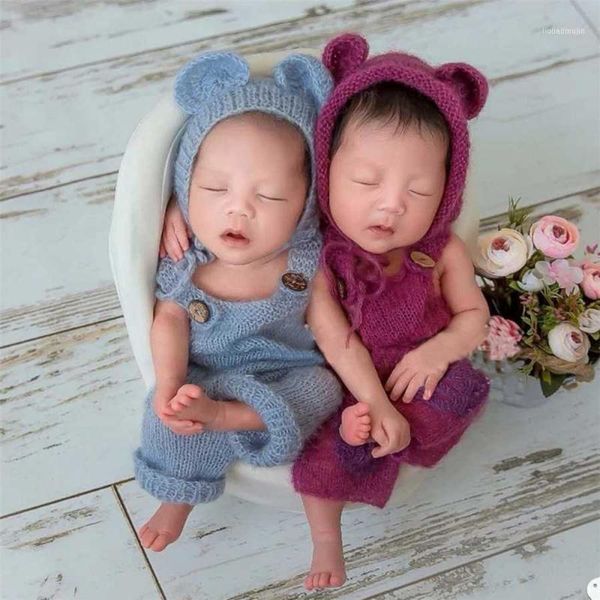 

1set born pography props soft mohair hand-woven clothing with matching hat baby po accessories1, Yellow