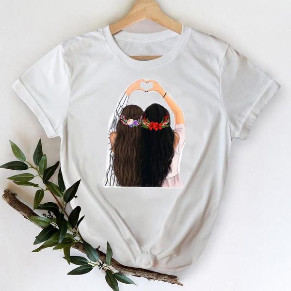

women's t-shirt t-shirts women 2021 cartoon sister friends girl love short sleeve 90s clothes graphic tshirt lady print female tee, White