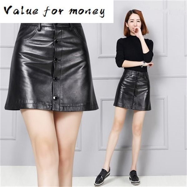 

skirt leather a-line high waist leather skirt k120 y1214, Black