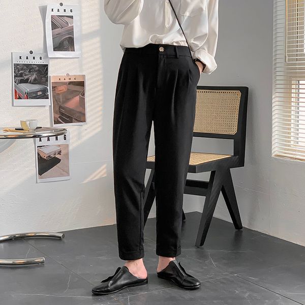 

men's pants slim fit casual fashion apricot straight business design cotton trousers silk formal black suit hs2m