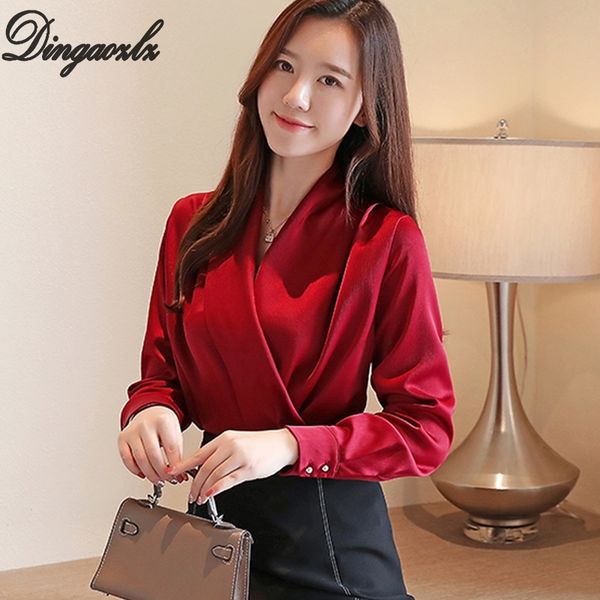 

dingaozlz elegant v neck women shirt female new korean long sleeve white fashion office lady blouse 210225