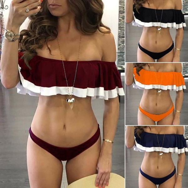 

one-piece suits 2pcs womens push up padded bra bikini set high waisted off-shoulder brazilian swimsuit bathing suit swimwear beachwear biqui