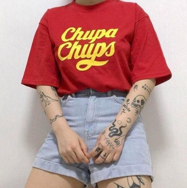 

kuakuayu hjn chupa chups women girl tumblr fashion cute street style graphic tee hipsters casual loose red t-shirt, White