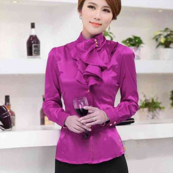 

puls size satin blouse women fashion women office blouse long sleeve shirt work wear sheer shirt, White