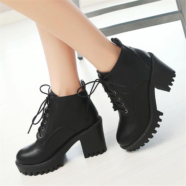 

boots ribetrini arrivals chic winter women big size 43 square high heels skidproof platform wearable ankle booties, Black