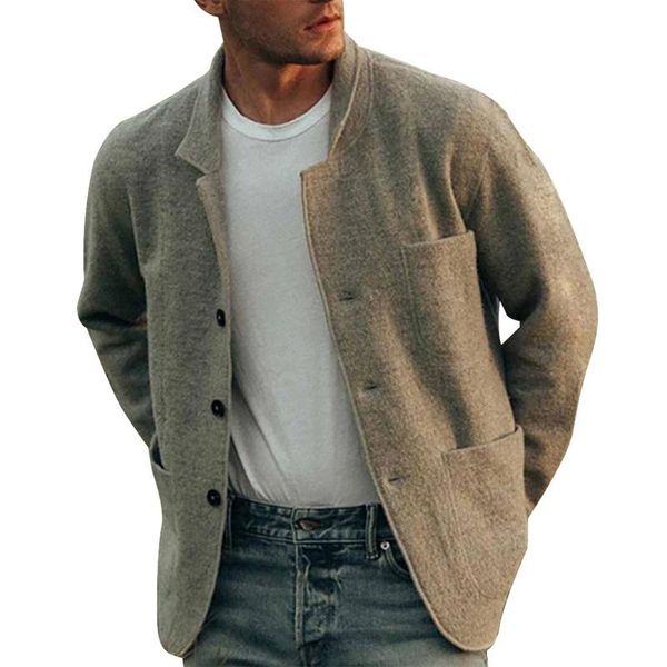 

men's jackets 2021 autumn solid casual men button cardigan long sleeve o-neck turn-down collar plus size s-3xl coat, Black;brown