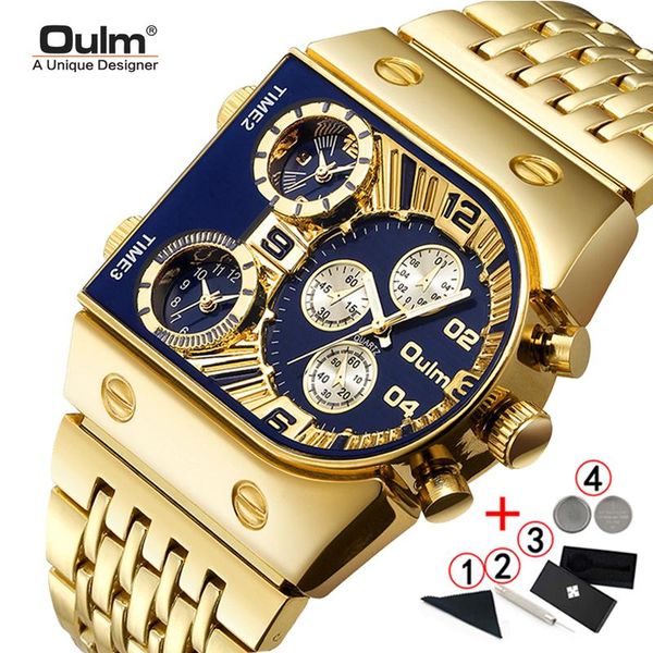 

wristwatches oulm men watches military male gold big dial golden chronograph watch relogio masculino 2021, Slivery;brown