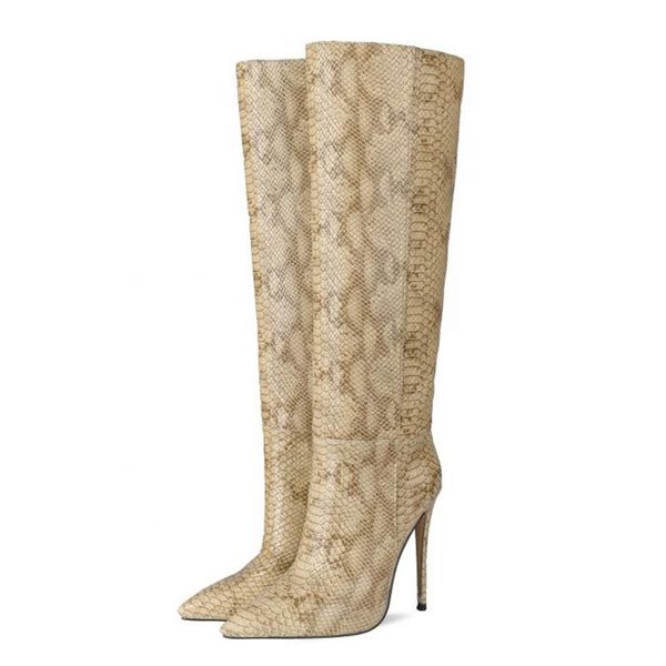 

boots customized color snake patterns thin heel big size 45 women knee high slip-on pointed toe dating long booties for ladies, Black