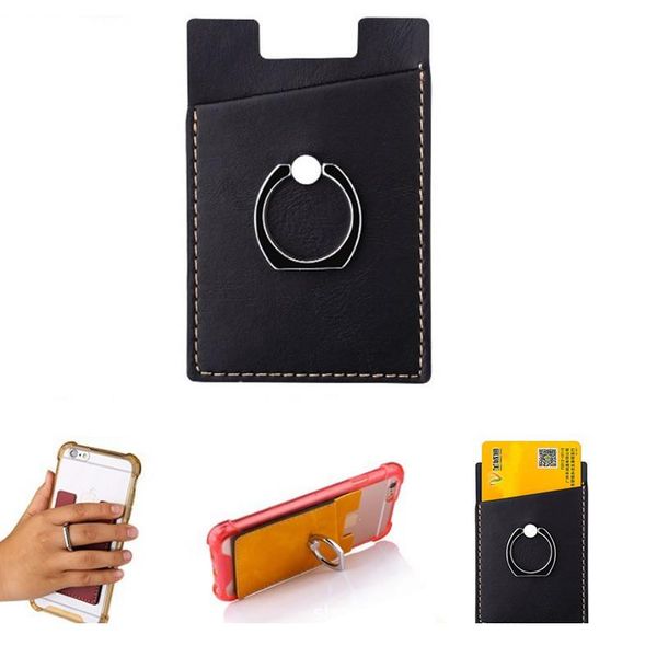 

creative pu leather phone wallet sticker case women men credit card holder pocket stick adhesive mobile phone car jllwmr