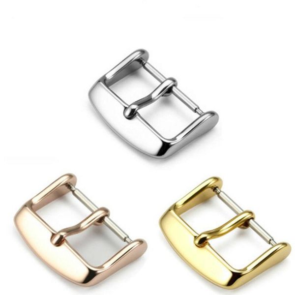 

watch bands middle brushed stainless steel buckle 10mm 12mm 14mm 16mm 18mm 20mm 22mm silver gold leather band strap clasp, Black;brown