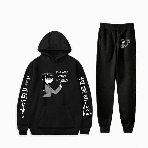 Felpe con cappuccio da uomo Felpe con cappuccio Komi Can't Communicate Felpa con cappuccio unisex in due pezzi Felpa con cappuccio + pantaloni da jogging Harajuku Streetwear Vestiti hip-hop Wo