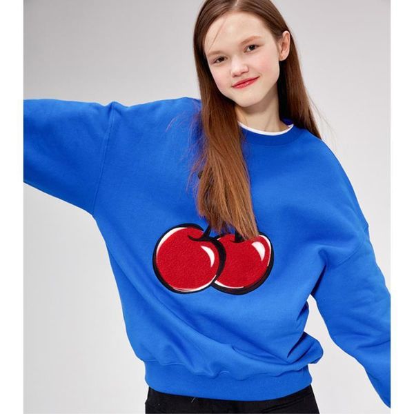 

brand fashion big cherry embroidery loose solid sweatshirt hoodies women girls 2021 autumn new fashion pullovers casual, Black