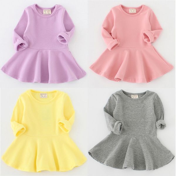 Le neonate di 1-4 anni vestono i vestiti di cotone a maniche lunghe Cute Casual Bottoming Ruffledparty Girl Coreano Q0716