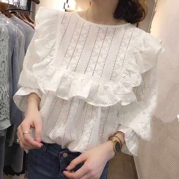 

women's blouses & shirts spring autumn arrival hollow out embroidery loose shirt ruffles white sweet lace blouse womens and blusas 158