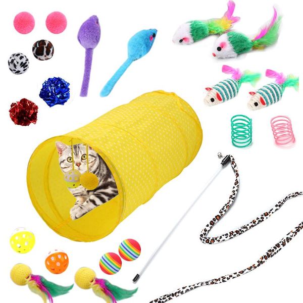 

cat toys 24 pcs toy set with tunnel variety feather balls mice various for kitty