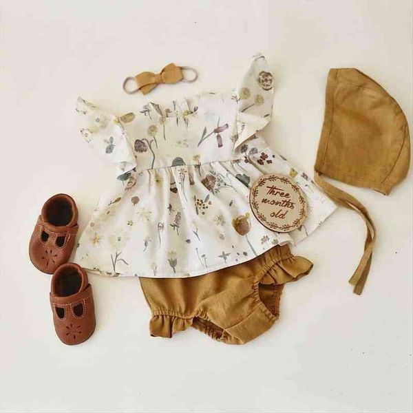 

4pcs summer newborn kids baby girls floral t-shirt pants hat outfit clothes sequins outfits, White
