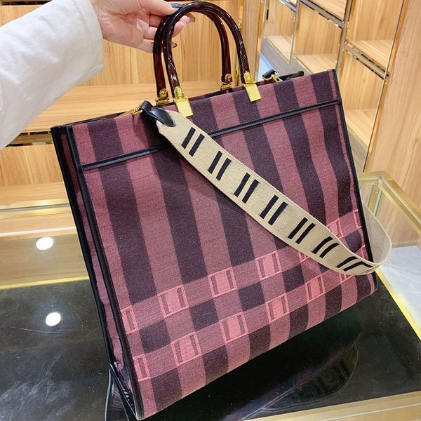 

shopping bag large capacity package women shoulder bags fashion patchwork color embroidery letter canvas removable shoulder strap handbagic6