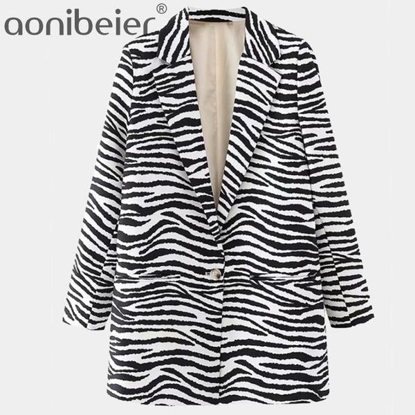 

women's suits & blazers aonibeier women 2021 animal print blazer coat matching vintage one button long sleeve female outerwear chic fa, White;black