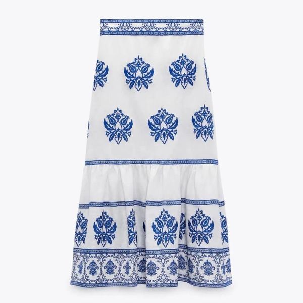 

skirts women ethnic style placement print midi skirt casual female high waist loose clothes p2272, Black