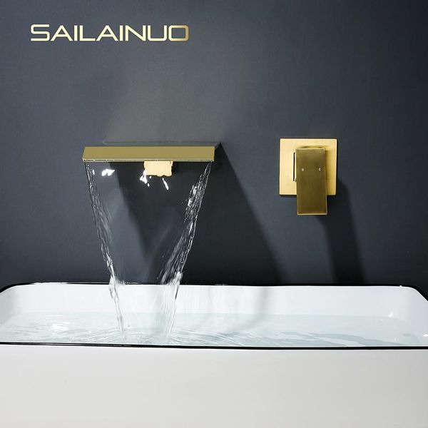 

nordic luxury brass embedded wall with hidden and cold faucet washbasin waterfall hidden basin faucet