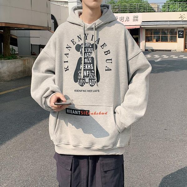 

men's hoodies & sweatshirts letter bear print for men autumn fashion trends casual clothing teens vintage oversized streetwear hooded p, Black