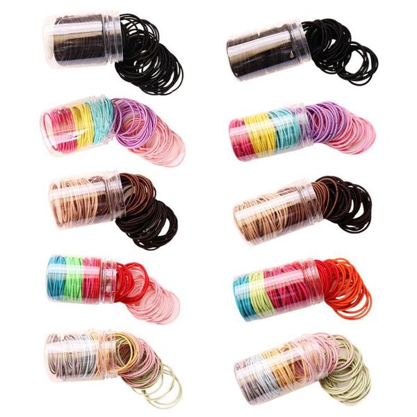 

100pcs girls multicolor diy elastic hair ties rope high elasticity seamless rubber band ponytail holder with storage box