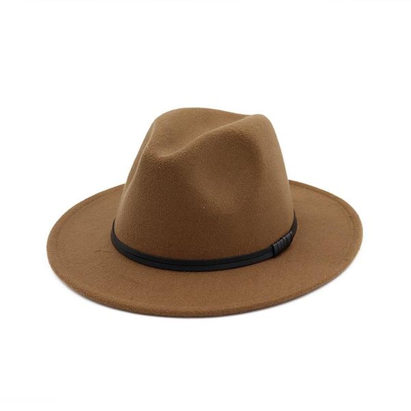 

wide brim hats autumn winter womens felt belt hat fedoras for women british style vintage lady flat black jazz cap, Blue;gray