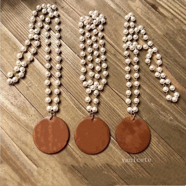 4 stili di perle di perline boscose collana di favore ciondolo di trucioli di legno catena di maglione da donna decorazione artigianale in legno fai da te T2I53413