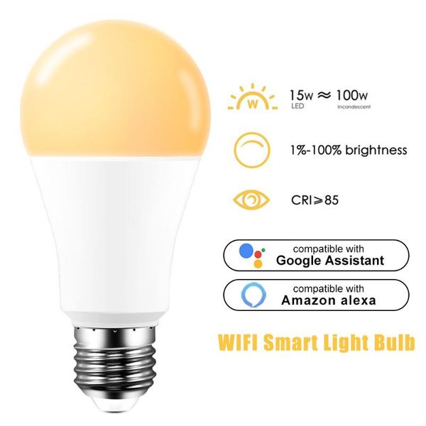 

bulbs 15w smart wifi light bulb e27 b22 dimmable led lamp app wake up night compatible with alexa google home
