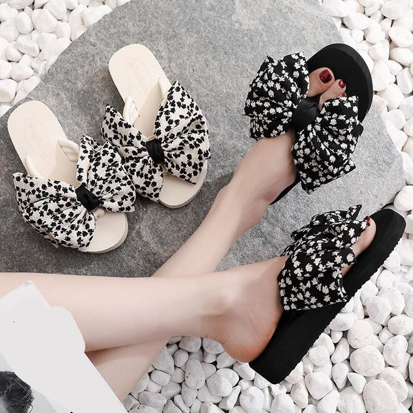 

slippers shoes woman 2021 butterfly-knot heels luxury slides shale female beach platform high designer sabot flat soft sweet cot, Black