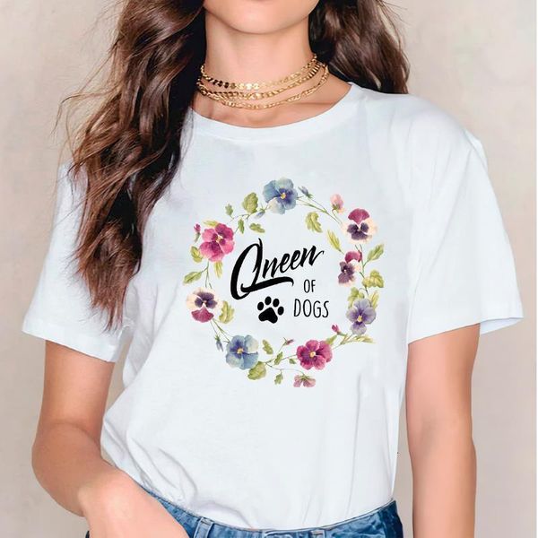 

t shirts for women t-shirts dog floral paw fashion short sleeve summer autumn print lady womens graphic female tee t-shirt, White