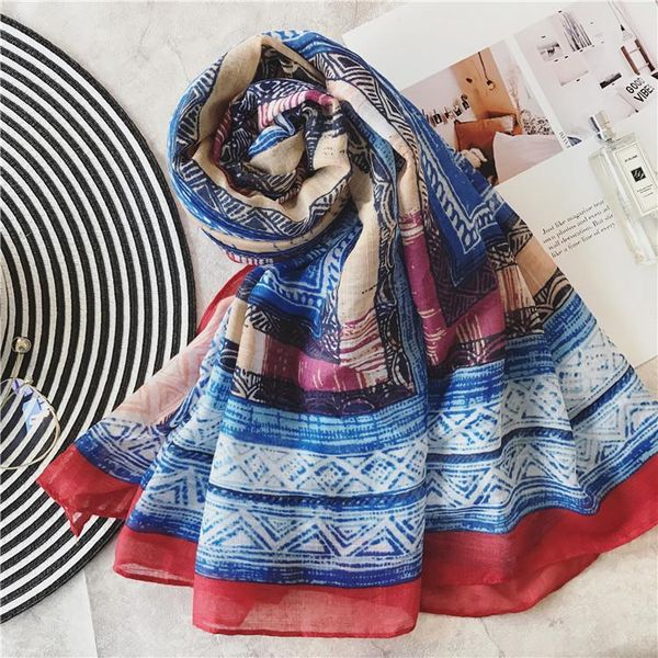 

scarves vintage ethnic style geometry splashing ink fashion bohemian woman seaside sunscreen beach lady shawl female pashmina, Blue;gray