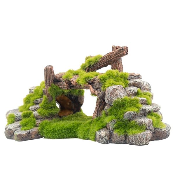

vewturley decorations resin moss bridge fish play cave decor for tank aquarium ornament