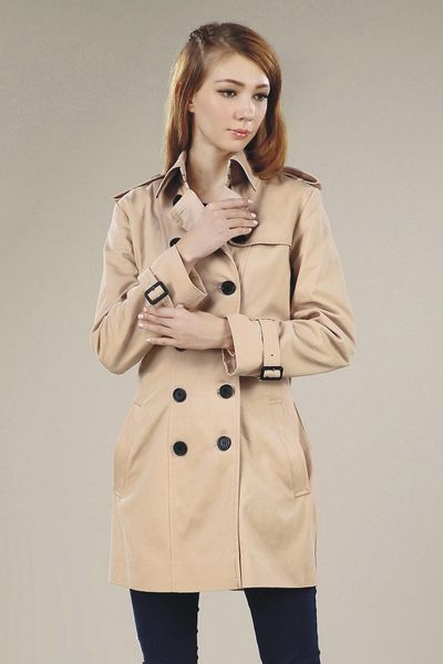 

women's trench coats fashion brand windbreaker england middle long trenchs coat/double breasted temperament womens, Tan;black