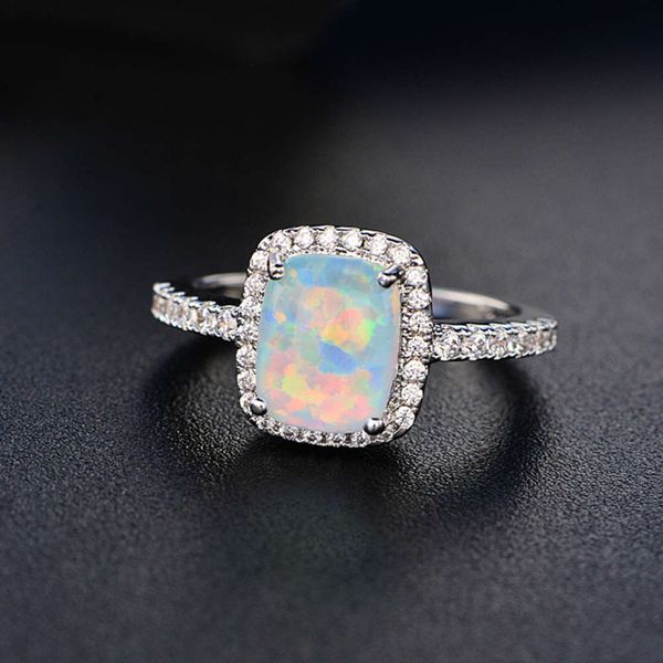

hbp fashion 2021 new multi color opal ring with zircon inlay, Silver