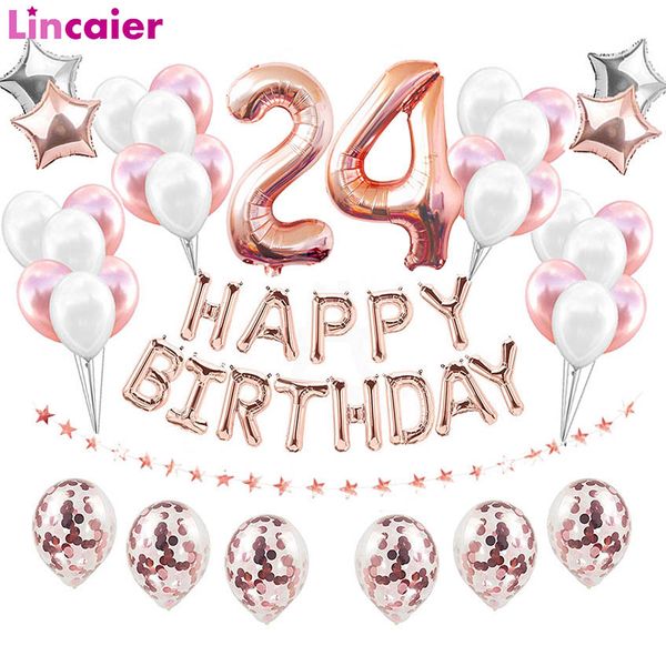 

38pcs number 24 birthday balloons 24th happy birthday 24 years old party decorations man woman 42th 42 years birthday plies